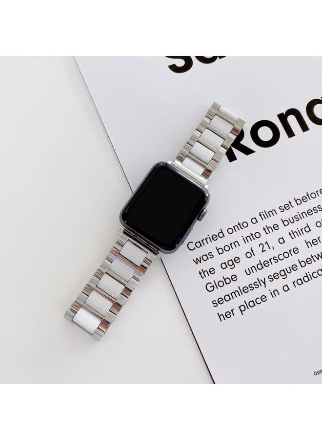 NIBEMINENT Watchband For Apple Watch Series 7 6 & SE 5 4 3 2 1 Silver/Black - Image 2