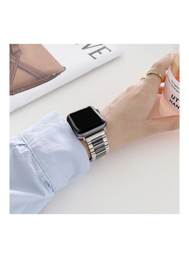 NIBEMINENT Watchband For Apple Watch Series 7 6 & SE 5 4 3 2 1 Silver/Black - Image 3