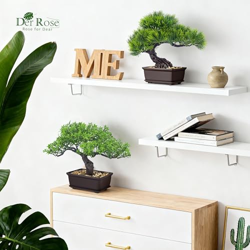 Der Rose 2Pcs Small Fake Plants Artificial Bonsai Tree Set Ficus and Cedar for Office Desk Shelf Room Home Zen Decor Indoor - Image 3