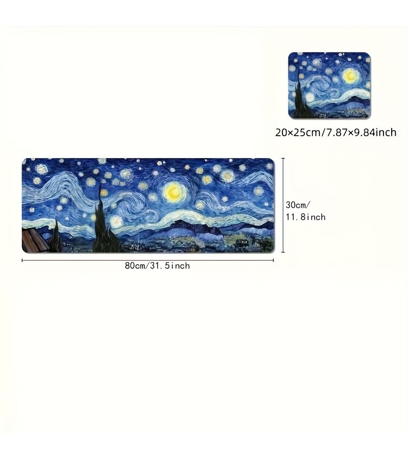 1pc Van Gogh Starry Night Cat Abstract Art Mouse Pad 30x60cm Large Size Gaming Mouse Mat Esports Office Keyboard Polyester Rubber Base Computer Mousepad Keyboard Support Mat Van Gogh Inspired - Image 2