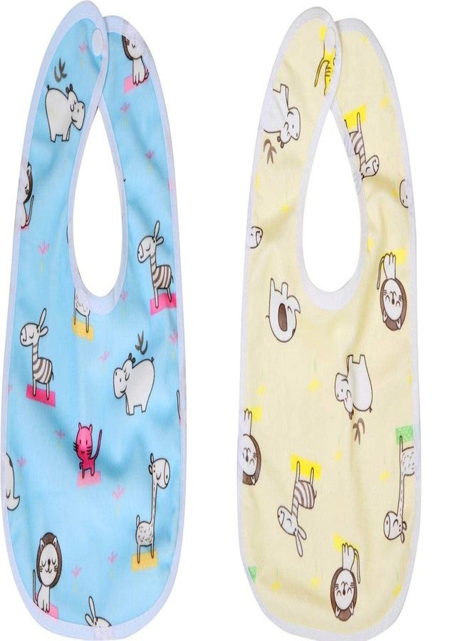 Ineffable Soft Cotton Baby Bibs for Infants and Toddlers (Cream- Blue, Set of 2)
