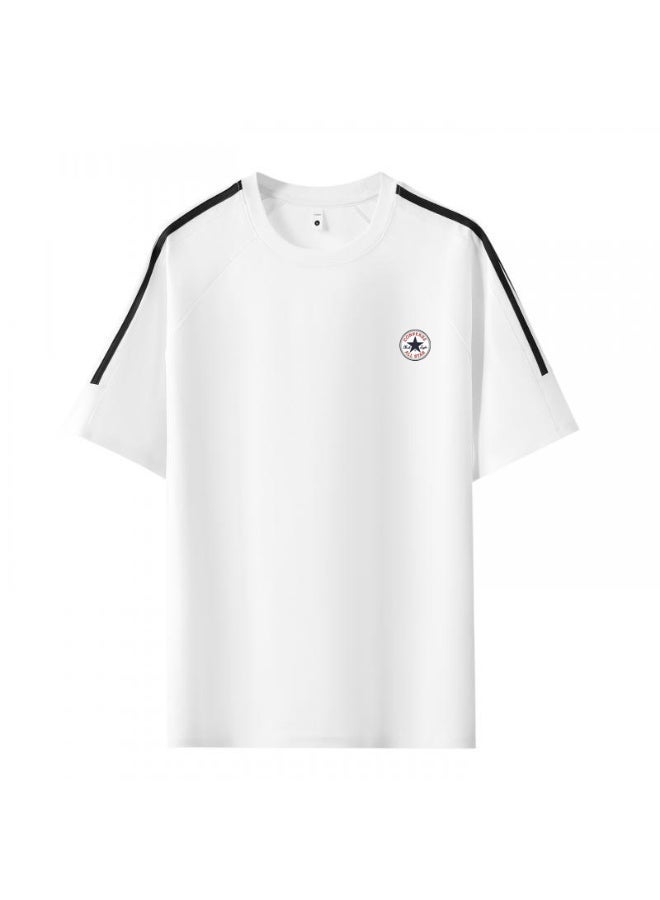 كونفرس Loose T-shirts with LOGO, 300g double-yarn cotton loose T-shirts for men and women with the same paragraph, and 2 short-sleeved round neck shirts for leisure sports. - Image 2