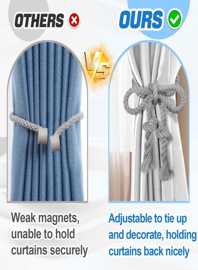 Apipi 4 Pcs Hand Woven Curtain Tiebacks No Drilling - Boho Drape Holdbacks Rope for Black Blue Grey Light Color Curtains, Decorative Ties for Outdoor Yard Garden Farmhouse Drapery, Grey - Image 2