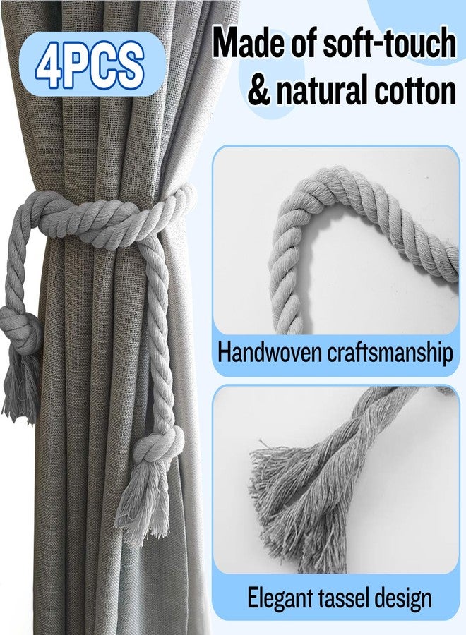 Apipi 4 Pcs Hand Woven Curtain Tiebacks No Drilling - Boho Drape Holdbacks Rope for Black Blue Grey Light Color Curtains, Decorative Ties for Outdoor Yard Garden Farmhouse Drapery, Grey - Image 4