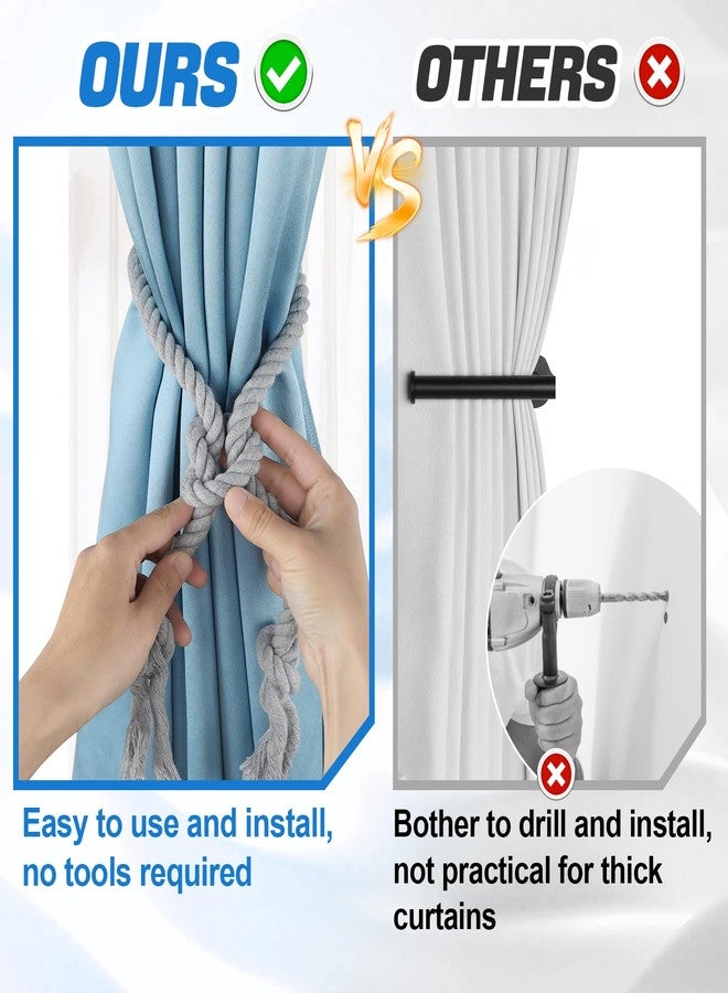 Apipi 4 Pcs Hand Woven Curtain Tiebacks No Drilling - Boho Drape Holdbacks Rope for Black Blue Grey Light Color Curtains, Decorative Ties for Outdoor Yard Garden Farmhouse Drapery, Grey - Image 3