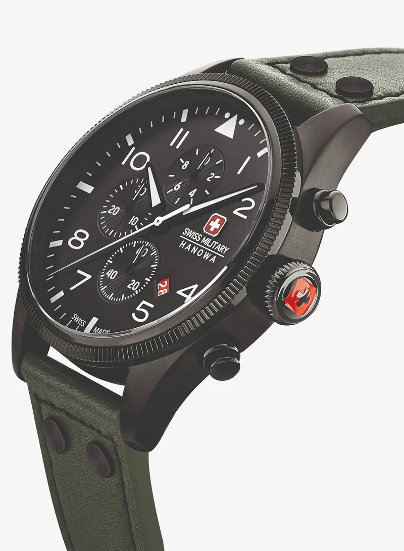 SWISS MILITARY HANOWA Swiss Military Thunderbolt Chrono Watch For Men With Olive Leather Strap  43mm 10ATM - SMWGC0000430