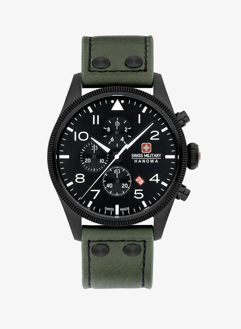 SWISS MILITARY HANOWA Swiss Military Thunderbolt Chrono Watch For Men With Olive Leather Strap  43mm 10ATM - SMWGC0000430