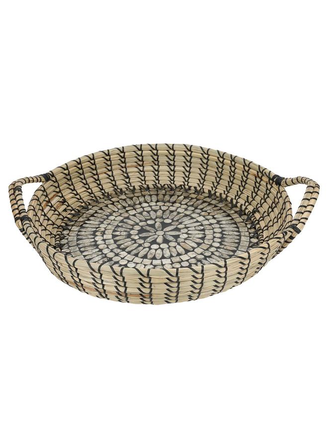 Alsaif Wicker Serving Tofir 46 X 46 X 9 Cm Round Black Beige - Image 1