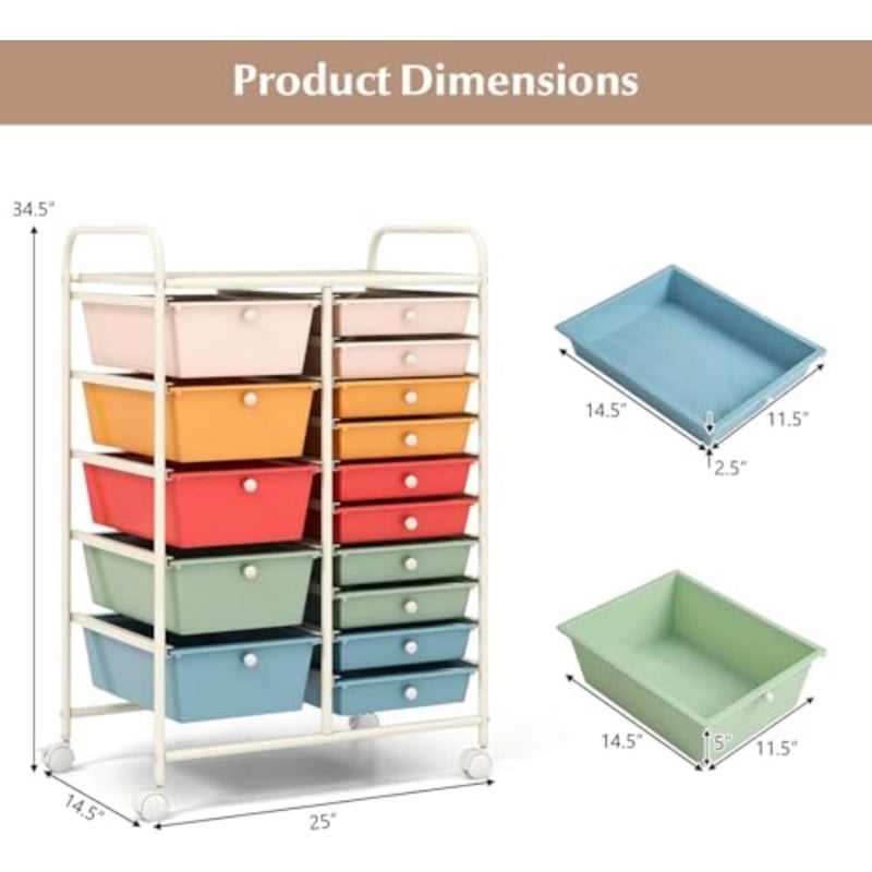 CICI-KSA 15-Drawer Rolling Storage Cart, Mobile Storage Cart with Universal Wheel and Metal Frame, Multipurpose Trolley Utility Cart, Craft Art Cart Organizer for Home Office School, 15 Drawer Cart - Image 3
