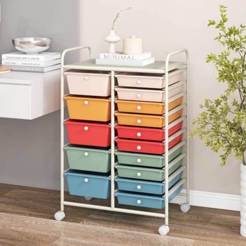 CICI-KSA 15-Drawer Rolling Storage Cart, Mobile Storage Cart with Universal Wheel and Metal Frame, Multipurpose Trolley Utility Cart, Craft Art Cart Organizer for Home Office School, 15 Drawer Cart - Image 2
