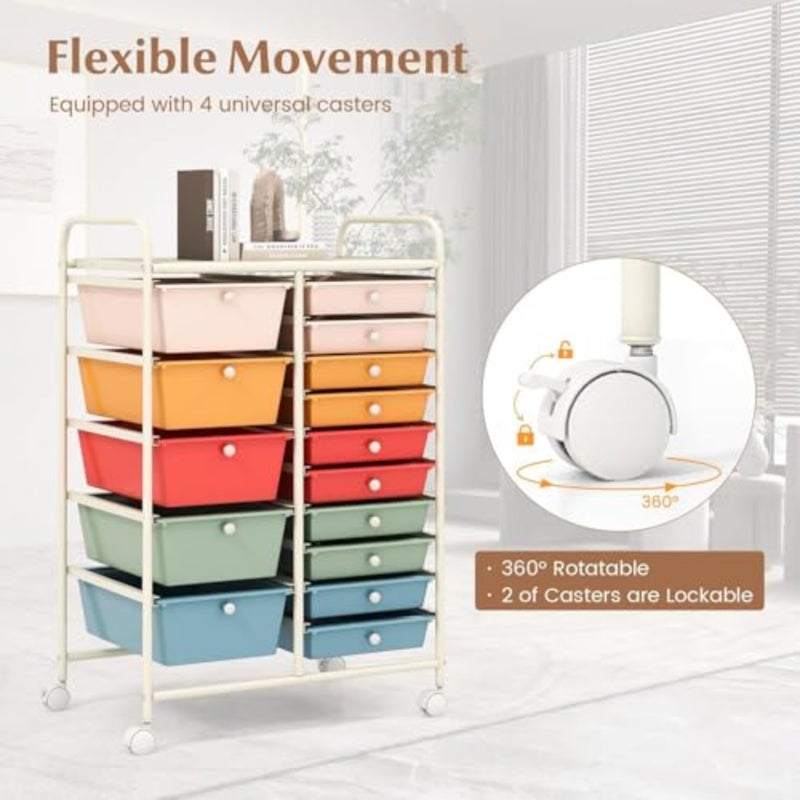 CICI-KSA 15-Drawer Rolling Storage Cart, Mobile Storage Cart with Universal Wheel and Metal Frame, Multipurpose Trolley Utility Cart, Craft Art Cart Organizer for Home Office School, 15 Drawer Cart - Image 4