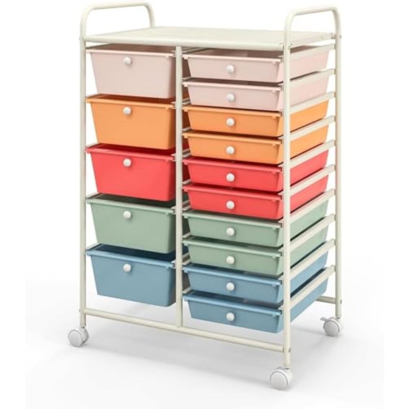 CICI-KSA 15-Drawer Rolling Storage Cart, Mobile Storage Cart with Universal Wheel and Metal Frame, Multipurpose Trolley Utility Cart, Craft Art Cart Organizer for Home Office School, 15 Drawer Cart - Image 1