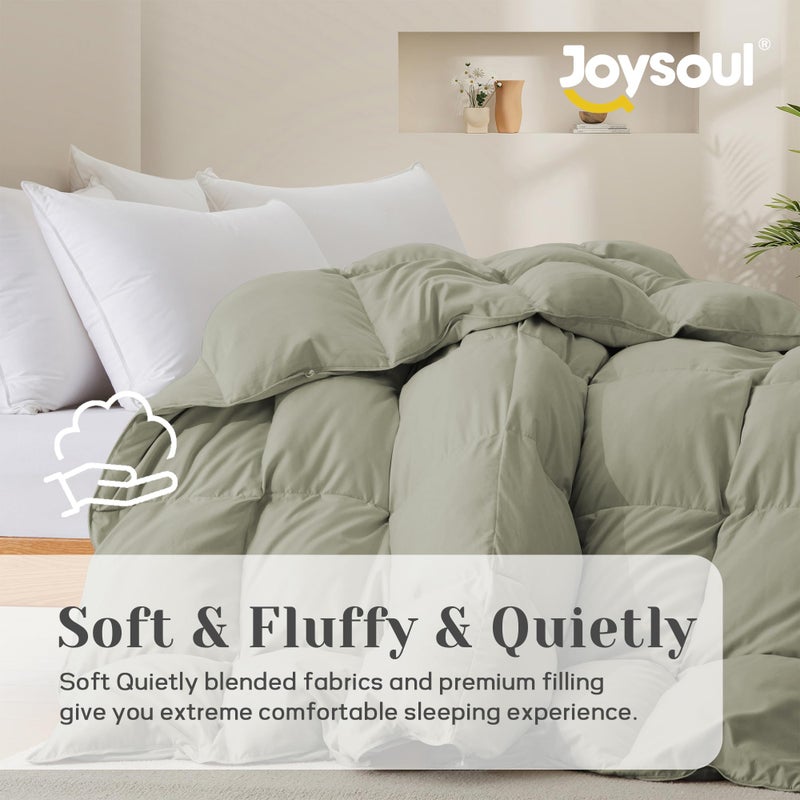 Joysoul Queen Size Down Comforter - All Season Ultra Soft Goose Down & Feather Fiber Fill, Luxury Hotel Sage Green Duvet Insert with Corner Tabs (88" X 88") - Image 2