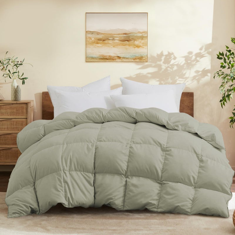 Joysoul Queen Size Down Comforter - All Season Ultra Soft Goose Down & Feather Fiber Fill, Luxury Hotel Sage Green Duvet Insert with Corner Tabs (88" X 88") - Image 1