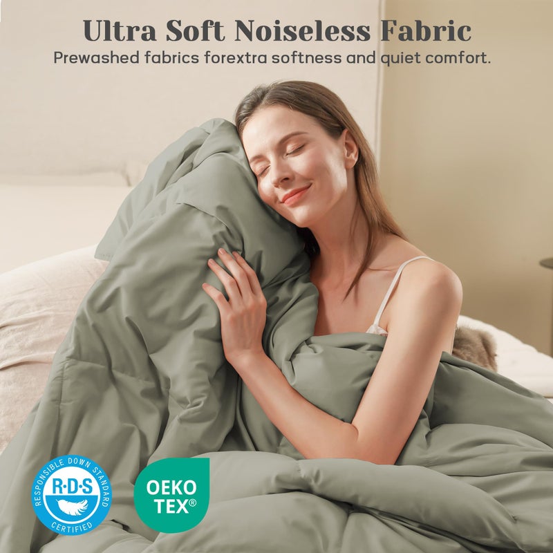 Joysoul Queen Size Down Comforter - All Season Ultra Soft Goose Down & Feather Fiber Fill, Luxury Hotel Sage Green Duvet Insert with Corner Tabs (88" X 88") - Image 4