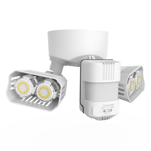 SANSI 28W 3500LM Motion Sensor Outdoor Lights, Flood Lights Outdoor Motion Sensor Security Lights Detector with 4 Mode 350W Equiv 5000K, IP65 Waterproof for Soffit, Garage, Yard (White) Hardwired - Image 1