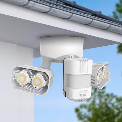 SANSI 28W 3500LM Motion Sensor Outdoor Lights, Flood Lights Outdoor Motion Sensor Security Lights Detector with 4 Mode 350W Equiv 5000K, IP65 Waterproof for Soffit, Garage, Yard (White) Hardwired - Image 3
