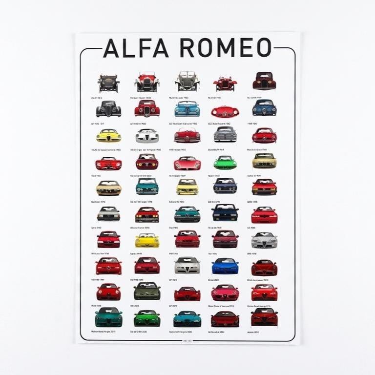 TNESSENTIAL Alfa Romeo Generation Chart Print, Classic Italian Sports Poster, Retro Automobile Wall Decor - Image 1