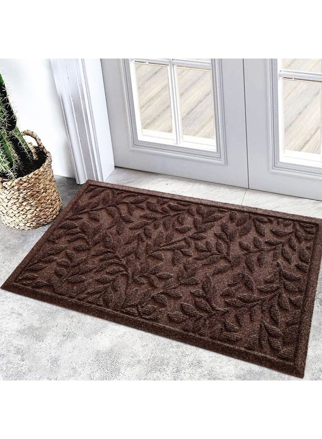 Bulijojo Sturdy Front Entrance Doormats,Durable Heavy Duty Welcome Mat,Thick Absorbent Natural Rubber Non Slip Mat,Easy Clean Entryway Mat 17x30 Inch Leaves Brown - Image 1