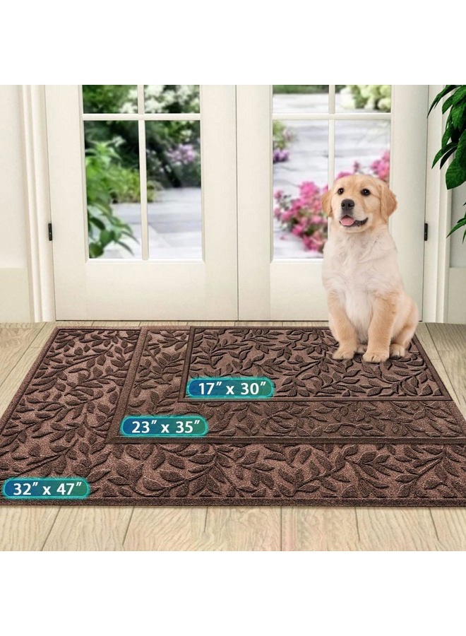 Bulijojo Sturdy Front Entrance Doormats,Durable Heavy Duty Welcome Mat,Thick Absorbent Natural Rubber Non Slip Mat,Easy Clean Entryway Mat 17x30 Inch Leaves Brown - Image 2