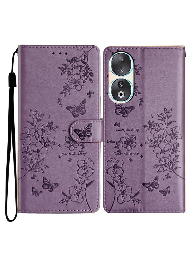 اس-توب جراب هاتف جلدي لهاتف Honor 90 بنقشة فراشات وزهور - Image 1