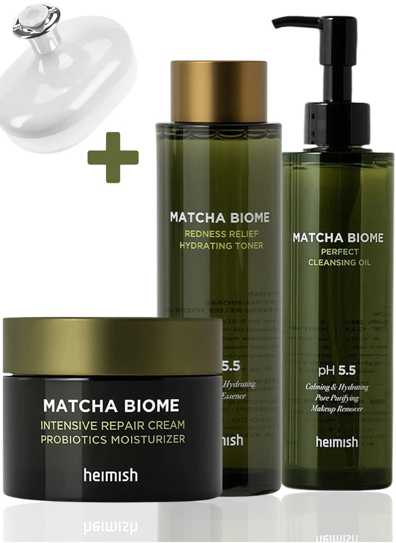 Heimish Heimish Matcha Biome Ultimate Skin Soothing Set: Cleansing Oil, Redness Relief Toner, Intensive Repair Cream & Face Scrubber  - Image 1