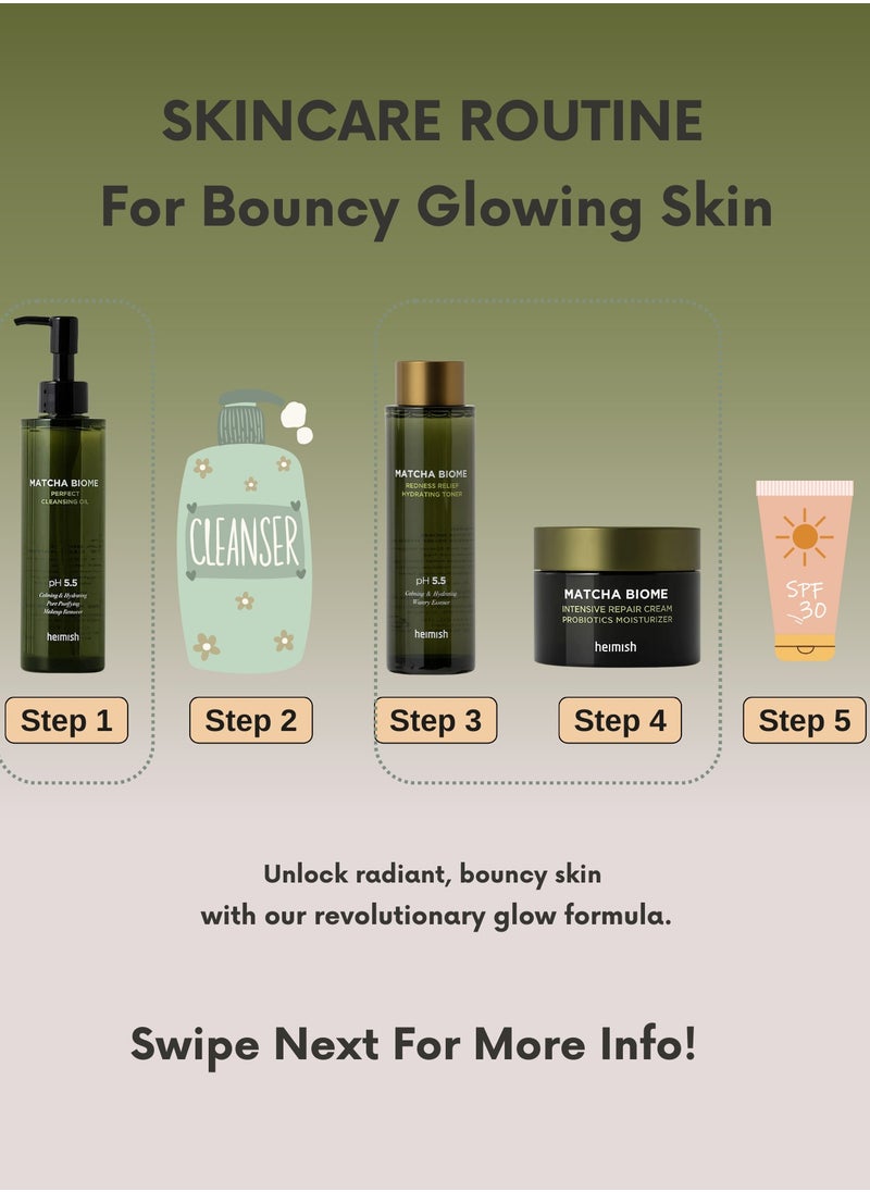 Heimish Heimish Matcha Biome Ultimate Skin Soothing Set: Cleansing Oil, Redness Relief Toner, Intensive Repair Cream & Face Scrubber  - Image 4