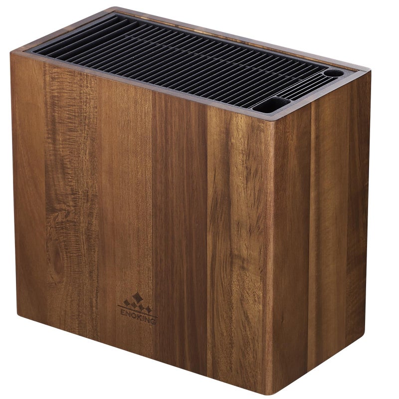 ENOKING XXL Acacia Wood Knife Holder  Large Universal Knife Block with BladeProtecting Slots Holds 26 Knives Scissors and Sharpening Rods SpaceSaving Kitchen Storage Organizer