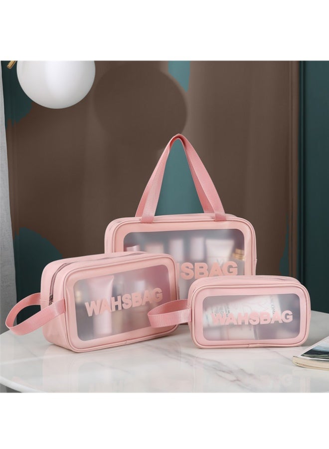 QINGYAN Cosmetic Bag,3 Pcs Toiletry Bag Makeup Bag Travel Bag Set for Toiletries, Portable Toiletry Bags for Traveling Women, Translucent Waterproof Make Up Bag for Travel and Bathroom (Pink) - Image 2