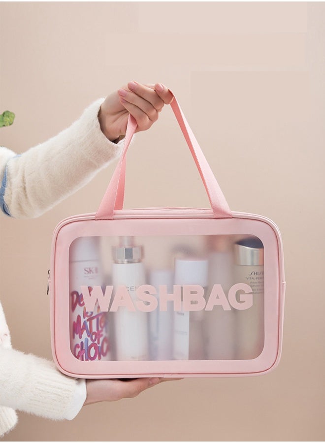 QINGYAN Cosmetic Bag,3 Pcs Toiletry Bag Makeup Bag Travel Bag Set for Toiletries, Portable Toiletry Bags for Traveling Women, Translucent Waterproof Make Up Bag for Travel and Bathroom (Pink) - Image 3