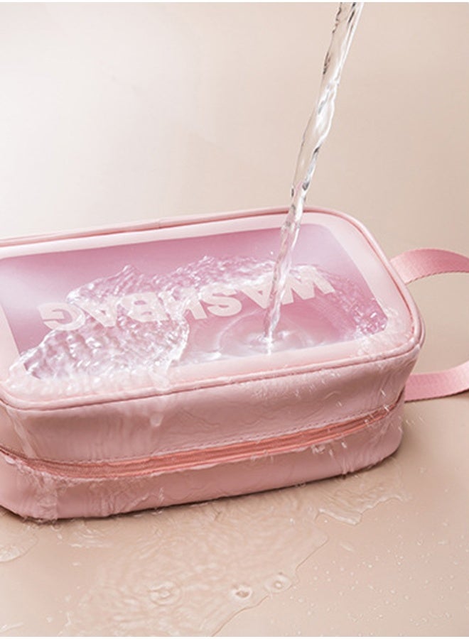 QINGYAN Cosmetic Bag,3 Pcs Toiletry Bag Makeup Bag Travel Bag Set for Toiletries, Portable Toiletry Bags for Traveling Women, Translucent Waterproof Make Up Bag for Travel and Bathroom (Pink) - Image 4
