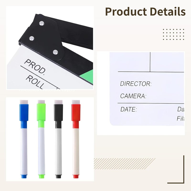 Dry-Erase Wooden Clapboard, Large 11.8 X 10.6 Inch Film Slate, Photography Director’S Prop with 4 Erasable Markers and Rainbow Stripes - Image 3