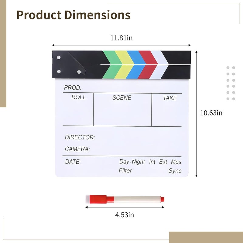 Dry-Erase Wooden Clapboard, Large 11.8 X 10.6 Inch Film Slate, Photography Director’S Prop with 4 Erasable Markers and Rainbow Stripes - Image 2