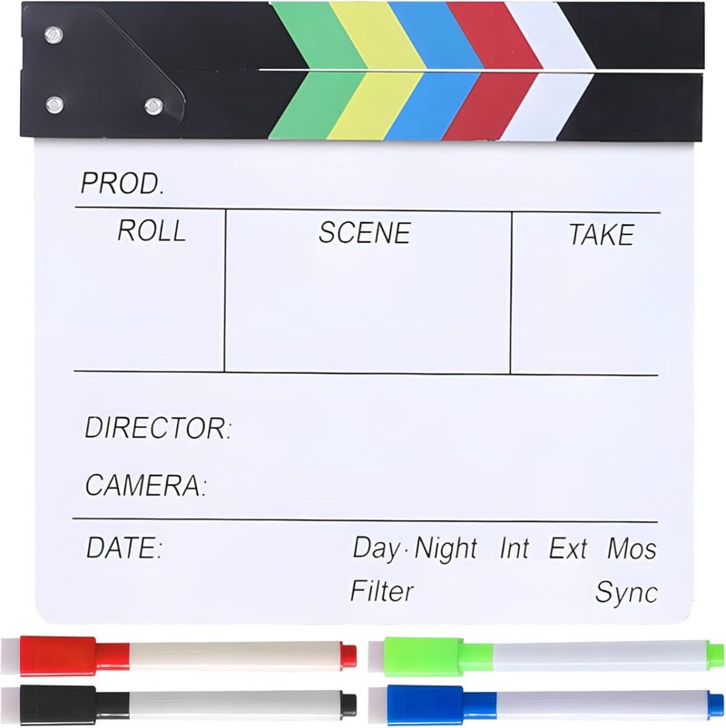 Dry-Erase Wooden Clapboard, Large 11.8 X 10.6 Inch Film Slate, Photography Director’S Prop with 4 Erasable Markers and Rainbow Stripes - Image 1