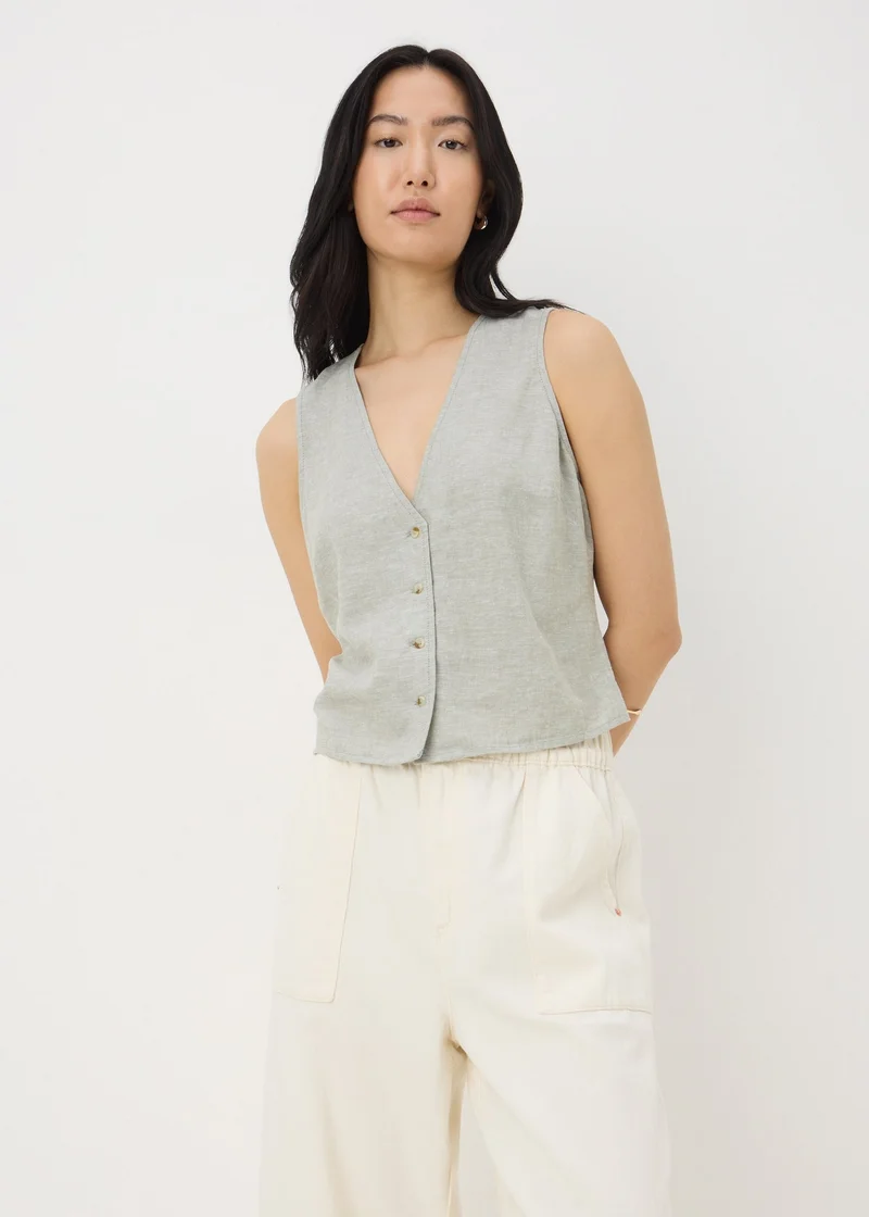 Matalan Sage Green Linen Blend Button Up Vest Top