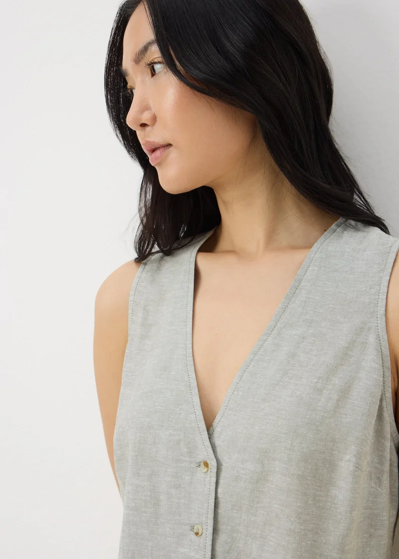 Matalan Sage Green Linen Blend Button Up Vest Top
