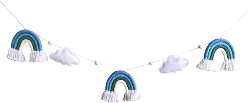 ويوبلز زينة جدارية من الخرز الخشبي بألوان قوس قزح على شكل غيوم، زينة معلقة للغرف (ب) - Image 1