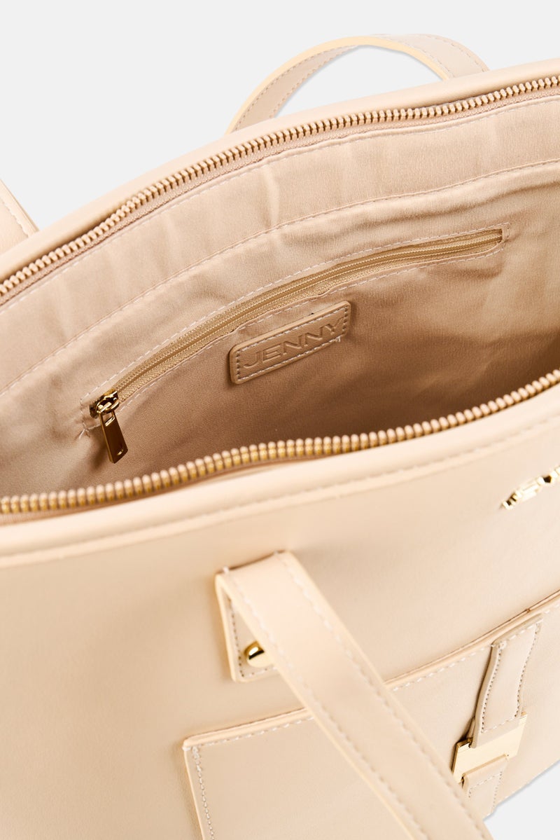Jenny Women Brand Logo Tote Bag, Beige - Image 4