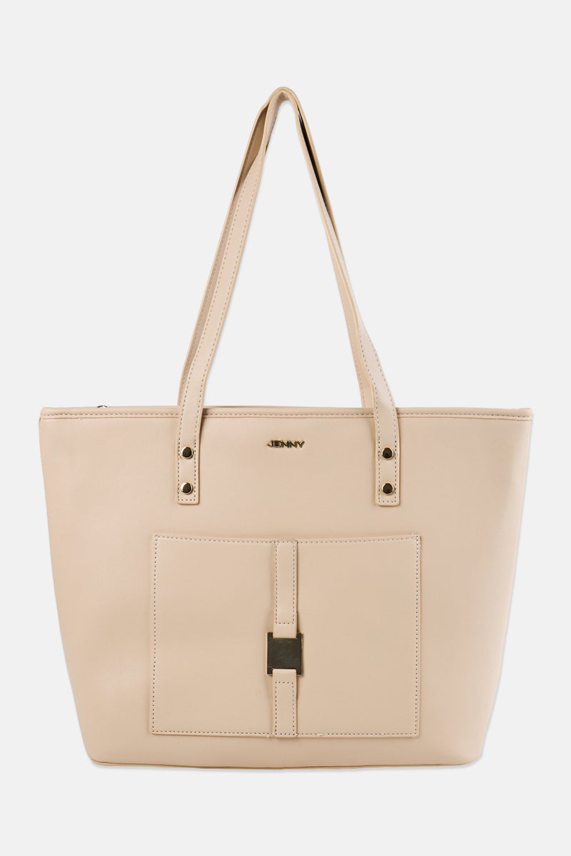 Jenny Women Brand Logo Tote Bag, Beige - Image 1