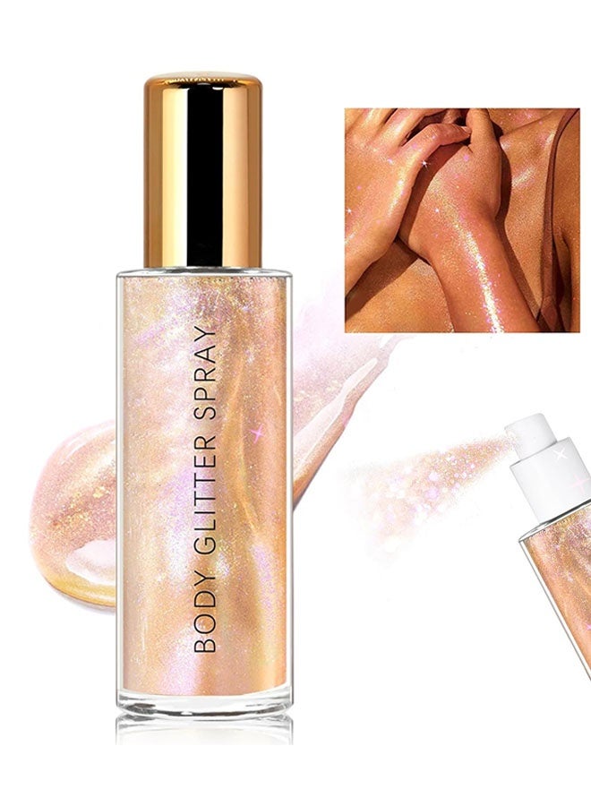 Miss Rose Body Shimmer Mist, Moisturizing Bronze Body Shimmer Luminizer Glow Illuminator Quick-Drying and Non-Sticky Liquid Highlighter Spray for Face Hair Glitter, 60ML -# 02 Rose Gold - Image 1