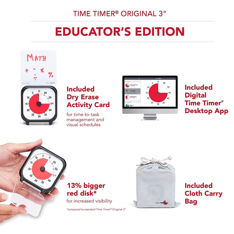 Time Timer 3 inch Visual Timer — 60 Minute Kids Desk Countdown Clock with Dry Erase Activity Card and Desktop App Access — for Kids Classroom, Homeschool Study Tool, Task Reminder, Home and Kitchen - Image 3