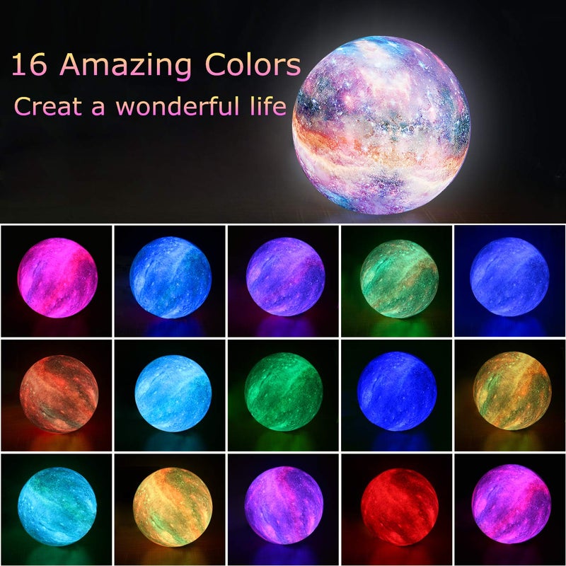 LOGROTATE Moon Lamp, Night Light, 16 Colors Galaxy Lamp 3D Printing Moon Light with Stand/Remote Control/Touch/USB Rechargeable/Timer, Moon Night Light for Kids Friend, Home decor Mothers Day Gifts (4.8 inch) - Image 2