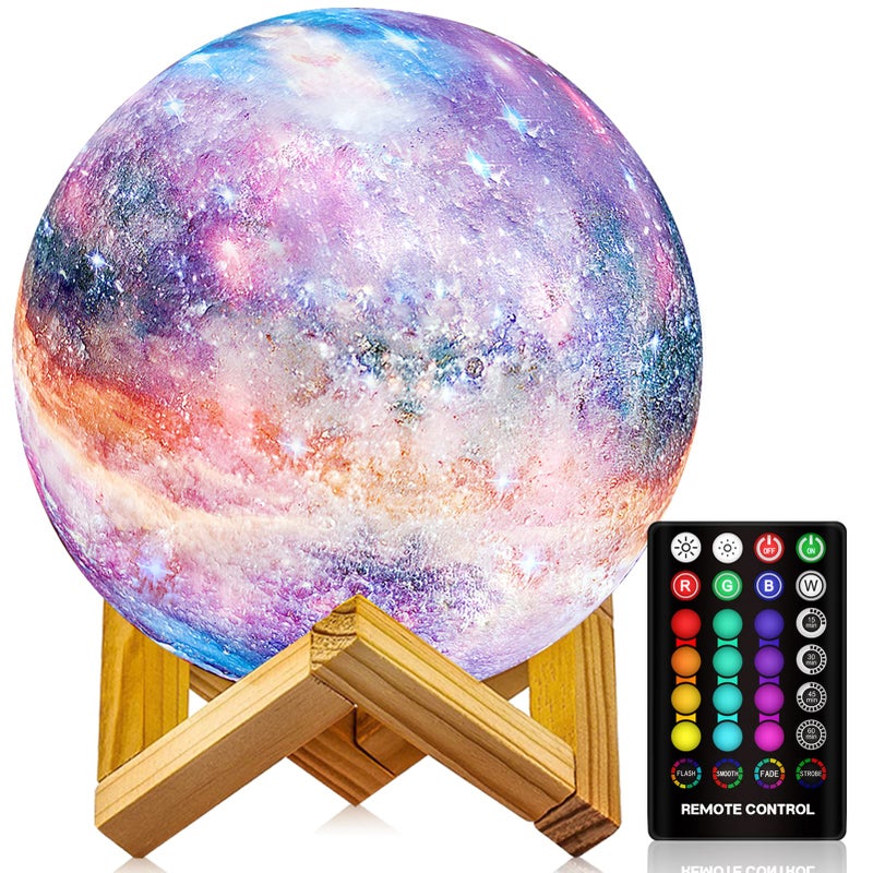 LOGROTATE Moon Lamp, Night Light, 16 Colors Galaxy Lamp 3D Printing Moon Light with Stand/Remote Control/Touch/USB Rechargeable/Timer, Moon Night Light for Kids Friend, Home decor Mothers Day Gifts (4.8 inch) - Image 1