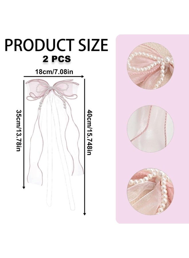 2PCS Pink Bow Curtain Tiebacks White Pearls Bowknot Curtain Holdbacks for Home Bedroom Living Room Wedding Decor - Image 2