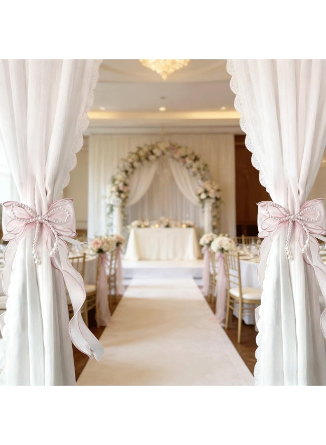 2PCS Pink Bow Curtain Tiebacks White Pearls Bowknot Curtain Holdbacks for Home Bedroom Living Room Wedding Decor - Image 5
