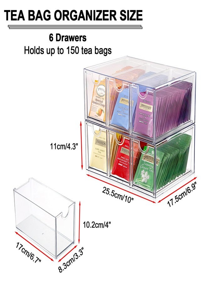 ELLDOO 6 Drawers Tea Bag Organizer Box, Acrylic Stackable Tea Bag Storage Holder for Kitchen Pantry, Clear Coffee Pod Snack Storage Box for Countertop Cabinet - Image 2