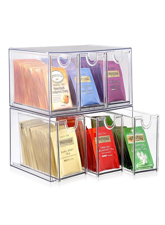 ELLDOO 6 Drawers Tea Bag Organizer Box, Acrylic Stackable Tea Bag Storage Holder for Kitchen Pantry, Clear Coffee Pod Snack Storage Box for Countertop Cabinet - Image 1
