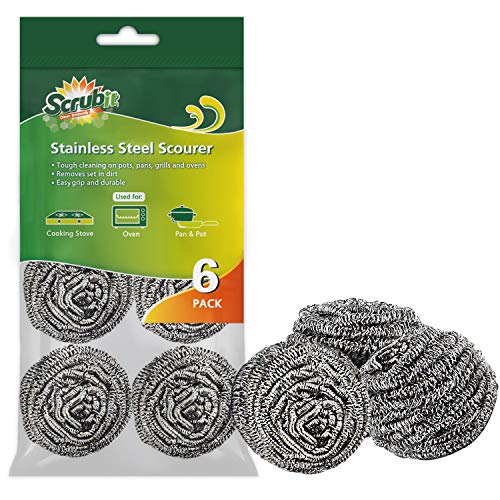 SCRUBIT 6 Pack Stainless Steel Scourers Steel Wool Scrubber Pad Used for Dishes Pots Pans and Ovens Easy scouring for Tough Kitchen Cleaning - Image 2