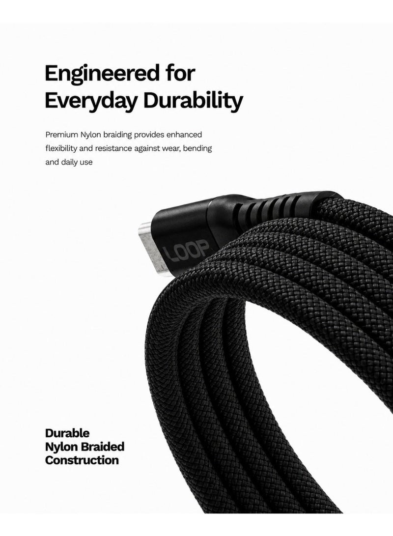 لووب كابل USB-C مغناطيسي من LOOP بقوة 240 واط، مضفر من النايلون وذو لف ذاتي، للشحن السريع لأجهزة MacBook وiPhone وSamsung (1 متر - أسود) - Image 5