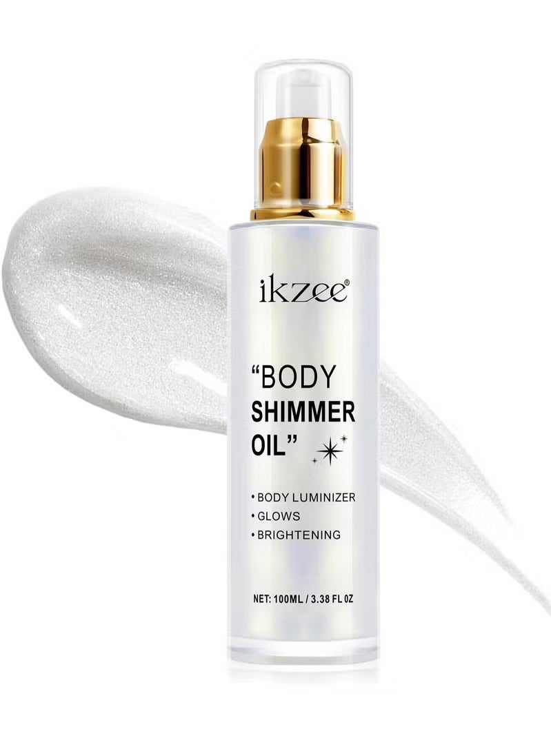 IKZEE Silver Body Shimmer Oil 100ml Body Shimmer Lotion Glow Oil Body Luminizer Oil Glow Lotion for Brightening Body Long Lasting Shimmering Body Oil for Body & Face No.01 - Image 1
